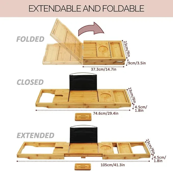 Foldable Bathtub Tray Caddy - Expandable Bath Tray for Tub | Secure, Non-Slip Bathtub Caddy for Tub for Bath Accessories, Self Care Home Spa Gift Set, Relaxing Gifts for Women, New Moms, House Warming - ModernBath