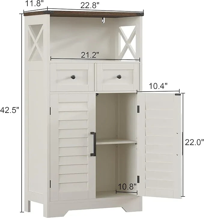 ChooChoo Farmhouse Storage Cabinet, Bathroom Floor Cabinet with Doors and Drawers, Kitchen Pantry Cabinet for Living Room, Laundry, White - ModernBath