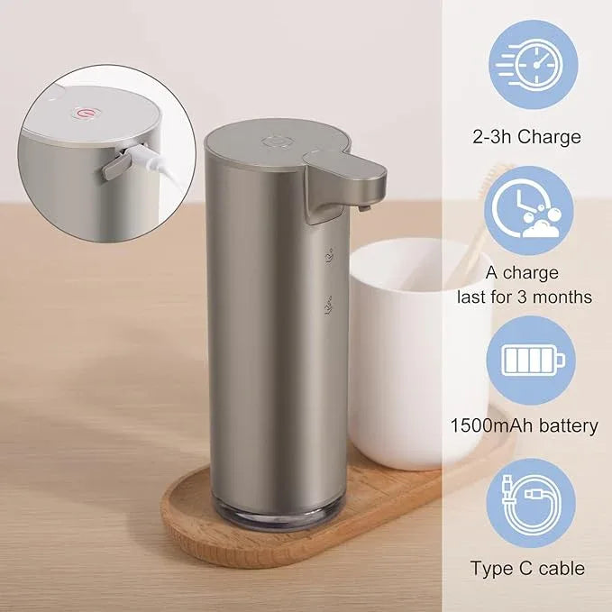 Automatic Foaming Soap Dispenser, Rechargeable Touchless Foam Hand Soap Dispenser for Bathroom, Stainless Steel Soap Pump for Kitchen, Water-Resistant, Xmas Gift 9oz - ModernBath
