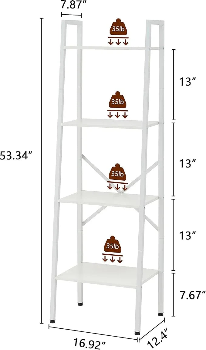 Hoctieon 4-Tier Industrial Ladder Bookshelf, Narrow Ladder Shelf, Tall Standing Bookshelf, Skinny Open Ladder Shelf, for Living Room, Home Office, Kitchen, Bedroom, Metal Frame, White - ModernBath