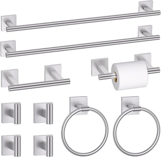 10 Pieces Brushed Nickel Towel Bar Set, Double Dase Toilet Paper Holder Bathroom Hardware Set, 23.6 Inch Stainless Steel Towel Rack for Bathroom Wall Mounted