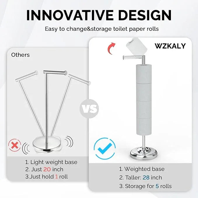 Freestanding Toilet Paper Holder Stand with Storage – Holds 4 Extra Rolls – Chrome Toilet Paper Holder for Bathroom – Sturdy Base, Classic Retro Style, Space-Saving Bathroom Storage Organizer - ModernBath