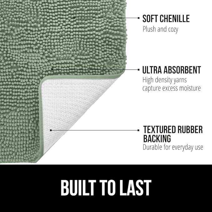 GORILLA GRIP Bathroom Rug Sets 3 Piece, Bath Mat Set and Oval Toilet Base with Rubber Backing, Plush Absorbent Shaggy Chenille Washable Mats, Includes 24x19.5, 24x17 and 36x24 Inch Rugs, Sage - ModernBath