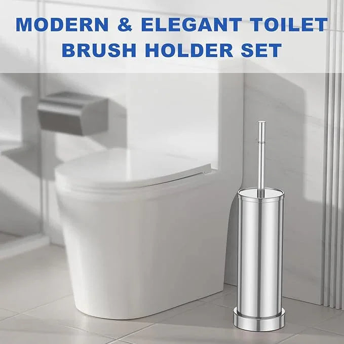 304 Stainless Steel Toilet Brush and Holder Set, Heavy Duty Toilet Bowl Brush and Holder with Removable Inner Bowl, Splash Protection, Long Handle for Bathroom - ModernBath