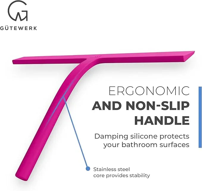 GÜTEWERK Shower Squeegee for Glass Doors, Silicone Window Squeegee, Bathroom and Glass Cleaning - Pink - 11 Inch - ModernBath