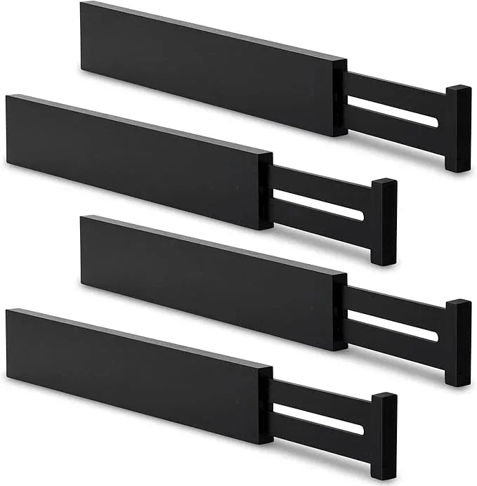 Utoplike 4 pcs Bamboo Kitchen Drawer Dividers Large, Adjustable Black Drawer Organizers, Spring Loaded, Works in Kitchen, Dresser, Bathroom, Bedroom, Drawer, Desk, 2.4" H - ModernBath