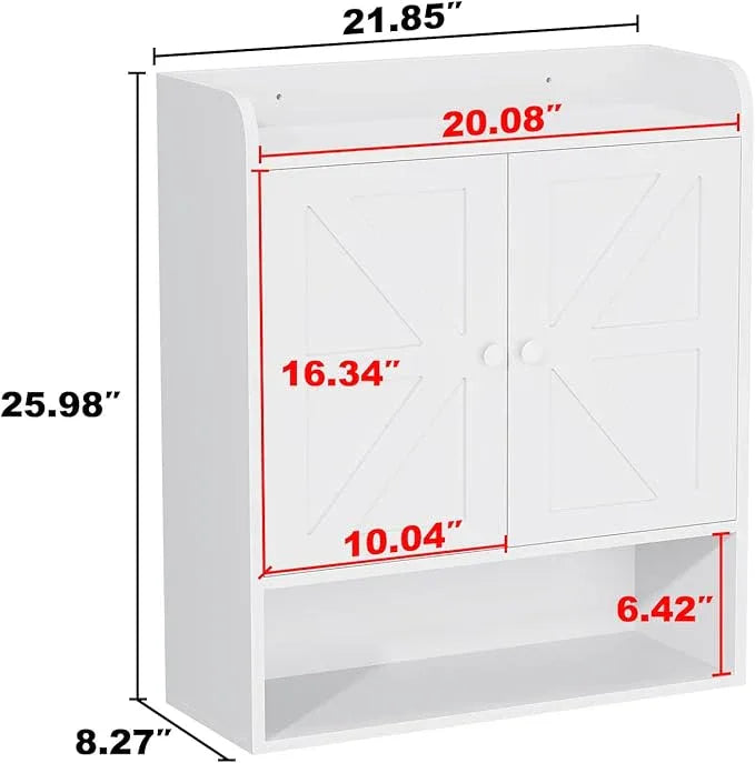 EasyCom Bathroom Cabinet Storage, Farmhouse Medicine Cabinet with Adjustable Shelves and Double Barn Doors, Over The Toilet Storage Cabinet for Bathroom, Kitchen, Living Room, White - ModernBath