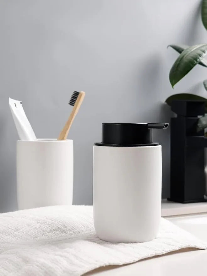 Bosilunlife Soap Dispenser and Toothbrush Holder Set - 11Oz Foam Soap Dispenser Pump Ceramic Bathroom Counter Soap Toothbrush Holder Set White Bathroom Accessories Set - ModernBath