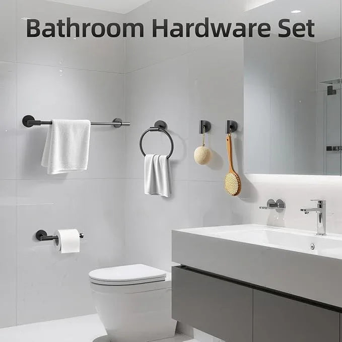 Matte Black Bathroom Hardware Accessories Set 10 Pieces, SUS304 Stainless Steel Bathroom Towel Bar Toilet Paper Holder Set Wall Mounted-19 Inch Towel Bar, Toilet Paper Holder, Towel Hook, Towel Ring - ModernBath