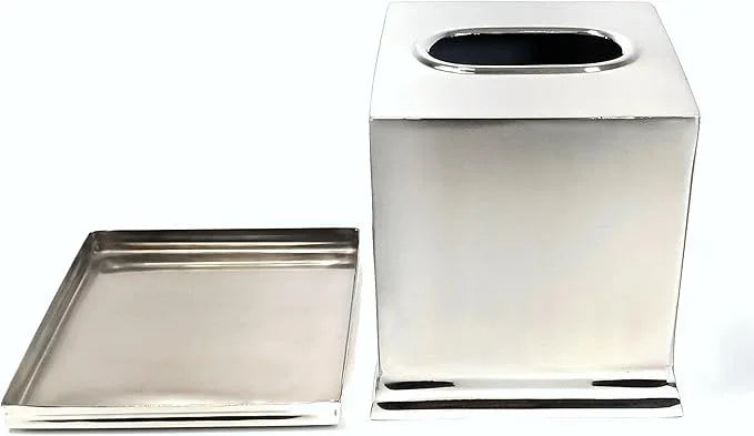 3SCompany Infinity Tissue Box Cover with Base Tray, Shiny and Satin/Brushed Two Tone - ModernBath