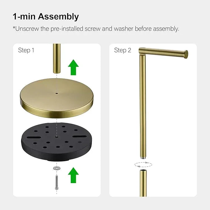 BAGNOLUX Bathroom Toilet Paper Holder Stand with Reserve, SUS304 Stainless Steel Rustproof Pedestal Tissue Roll Holder Heavy Duty, Brushed Light Yellow Gold - ModernBath