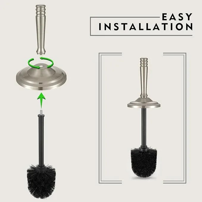 Stain Nickel Toilet Brush and Holder Set, Stainless Steel Toilet Brush for Bathroom,Heavy Duty Silver Toilet Bowl Brush,Deep Cleaning Modern Toilet Cleaner Brush -Space Saving, Covered Brush - ModernBath