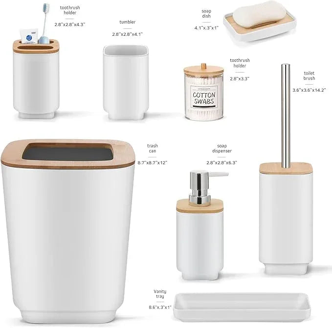 Bathroom Accessories Set,White Bathroom Set,24 Pieces Bathroom Accessory Set with Shower Curtain,Trash Can for Bathroom Accessories Décor and Home Gifts - ModernBath