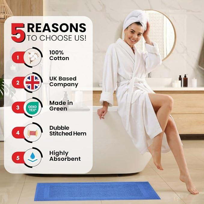 Infinitee Xclusives Premium Cotton Bath Mats for Bathroom – Pack of 2 | 34x22 Inches | Ultra Soft, Super Absorbent, Non-Slip, Machine Washable Mats (Eloquent Blue) [Not a Rug] - ModernBath