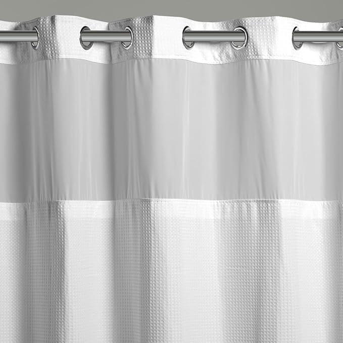 Hookless It’s A Snap! Waffle Shower Curtain, 3-in-1 Shower Curtain with Sheer Top Window, Flex-On Rings & Fabric Liner, 71” x 86”, White - ModernBath