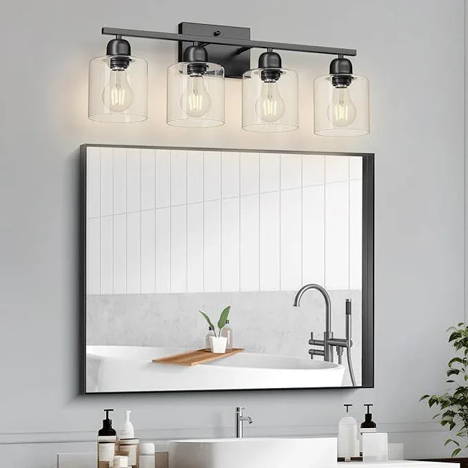 FAISHILAN Modern 4 Light Bathroom Light Fixtures, 24 inch Black Vanity Lights for Bathroom with Clear Glass, Bathroom Vanity Light for Mirror Kitchen Living Room Hallway Cabinet Porch - ModernBath