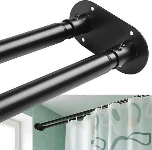 Anndason Double Shower Curtain Rod 28 to 75 Inches Elegant Double Shower Rod Adjustable Wall Mounted Double Shower Curtain Pole for Bathroom (Black, 28 to 75") - ModernBath
