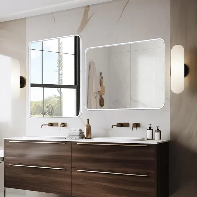 miroro White 20x30 Inch Metal Framed Mirror for Wall, Large Rounded Rectangle Mirror, Anti-Rust, Tempered Glass, Hangs Horizontally or Vertically - ModernBath