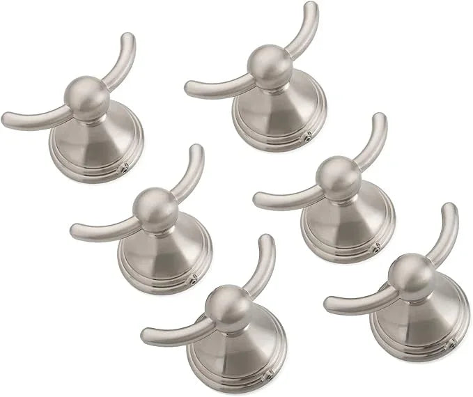FILTA Bathroom Towel Hooks, Brushed Nickel Robe & Towel Hooks for Wall Mounted, Traditional Towel and Robe Hooks for Hanging Towels, Bath Towel Holder for Shower (6 Pack) - ModernBath