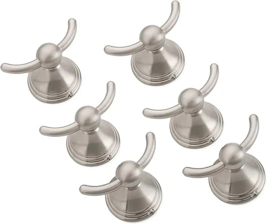 FILTA Bathroom Towel Hooks, Brushed Nickel Robe & Towel Hooks for Wall Mounted, Traditional Towel and Robe Hooks for Hanging Towels, Bath Towel Holder for Shower (6 Pack) - ModernBath