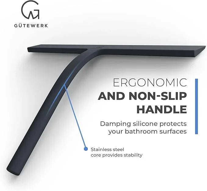 GÜTEWERK Shower Squeegee for Glass Doors, Silicone Window Squeegee, Bathroom and Glass Cleaning - Black - 11 Inch - ModernBath