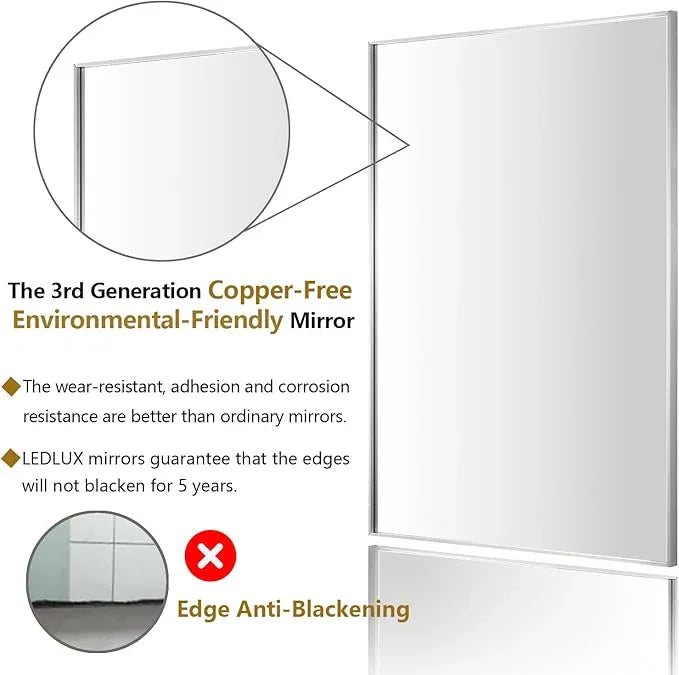 LEDLUX 24x36 Inch Silver Bathroom Mirror - Copper-Free Mirror, Aluminum Alloy Frame Vanity Rectangle Wall Mounted Modern Mirror for Bedroom/Living Room/Porch Horizontal or Vertical - ModernBath