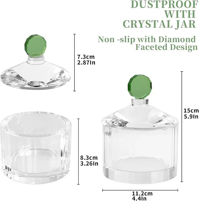 Crystal Jewelry Jars and Boxes,Crystal Candy Jar with Green Lid,Home Decoration Storage Bathroom Jar, Pearl Treasure Box, Cotton Swab Jar,Crystal Container - ModernBath