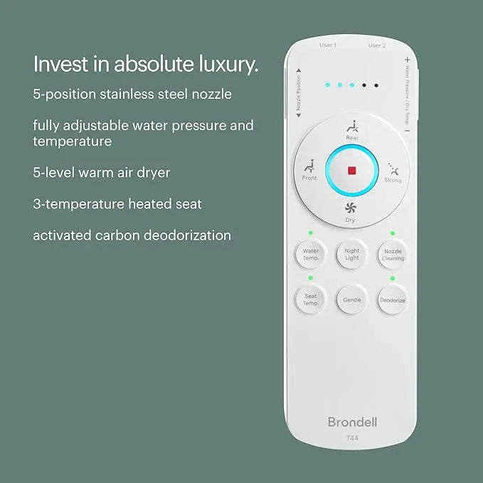 Brondell Thinline T44-EW Swash Electric Bidet Toilet Seat With Thin Profile, Heated,Remote Control, Oscillating Stainless Steel Nozzle, Warm Air Dryer, Night Light, Gentle Close Lid, Elongated - ModernBath