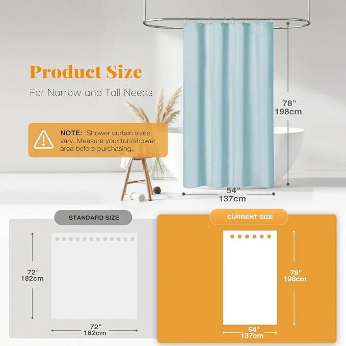 BTTN Stall Fabric Shower Curtain - 54x78 Inch Long Linen Textured Heavy Duty Shower Curtain Set with 10 Plastic Hooks, Narrow Neutral Outdoor Weighted Waterproof Shower Curtains for Bathroom, Fog Blue - ModernBath