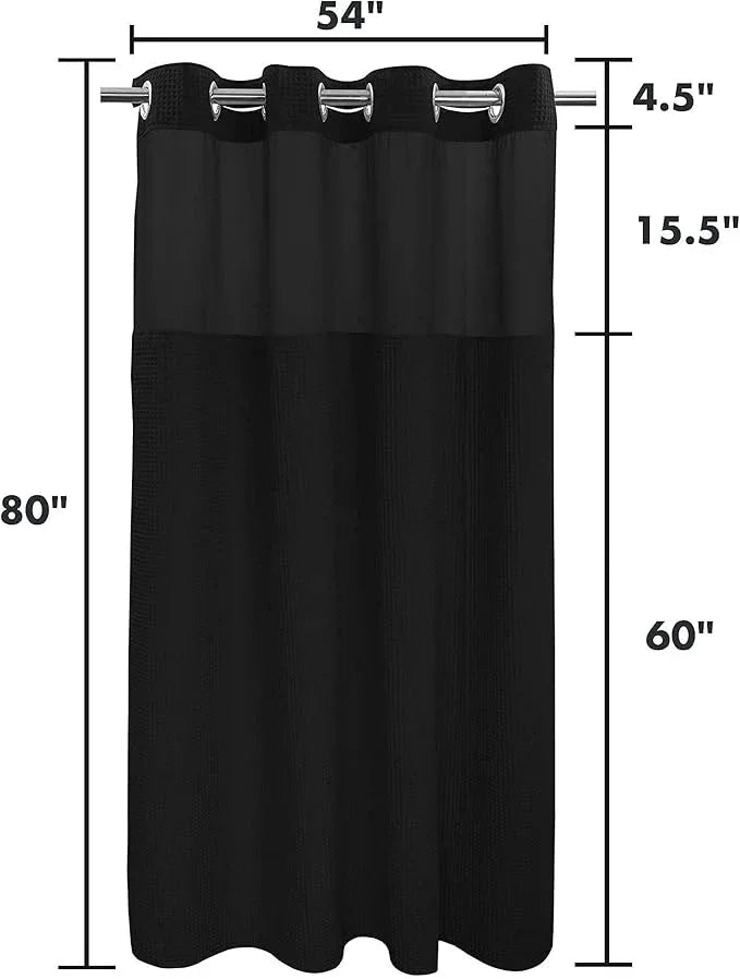 River Dream Black Fabric Shower Curtain Set, Cotton Blend, Waffle Weave, with Snap in Replacement Liner，54 x 80 inches - ModernBath