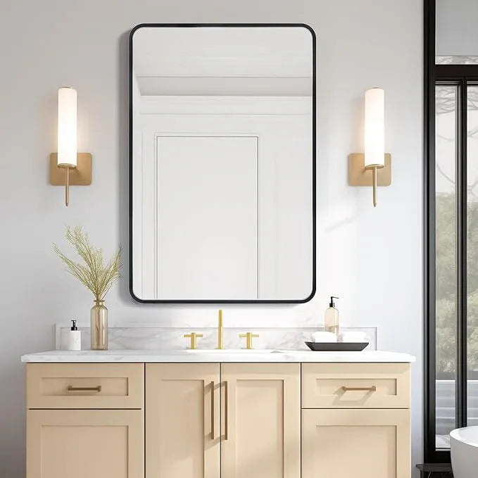 USHOWER Black Bathroom Mirror for Over Sink 24 x 36 Inch, Metal Frame Rectangle Vanity Mirror, Modern Farmhouse, Wall Mounted - ModernBath