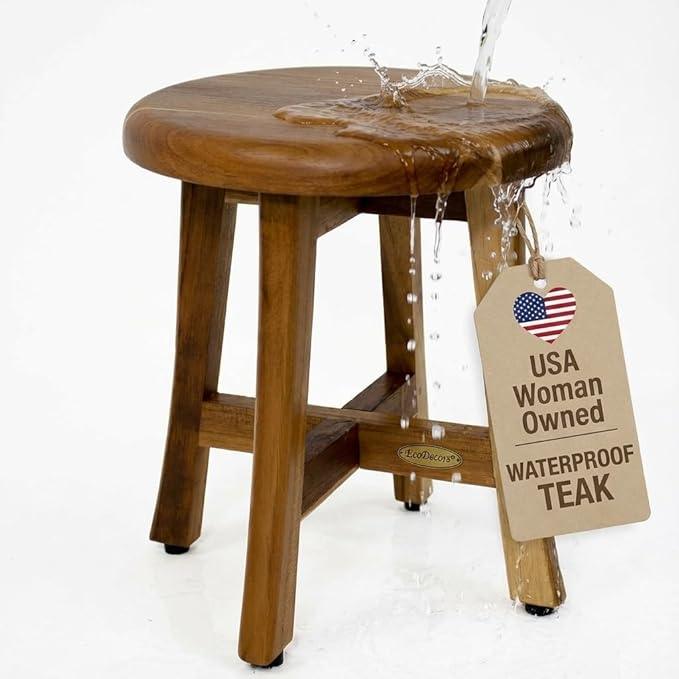 EcoDecors Shoji 12 Inch, 13 inch T, Perfect Height for Shaving Waterproof Teak Wood Shower Bench Stool Seat Chair for Inside Shower Storage Provides Safety, and Storage for Bathroom Accessories - ModernBath