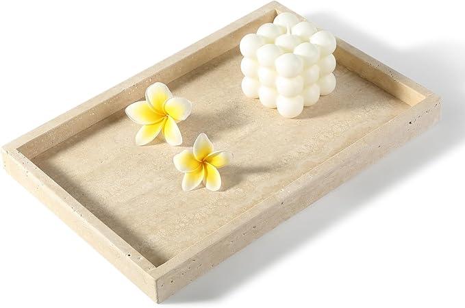 Koville Roman Travertine Tray, 12x8 Coffee Table Vanity/Decorative Tray for Jewerly, Watch, Perfume Candle Storage for Bedroom/Bathroom/Kitchen Countertop - ModernBath