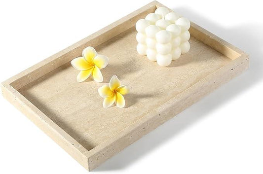 Koville Roman Travertine Tray, 12x8 Coffee Table Vanity/Decorative Tray for Jewerly, Watch, Perfume Candle Storage for Bedroom/Bathroom/Kitchen Countertop - ModernBath