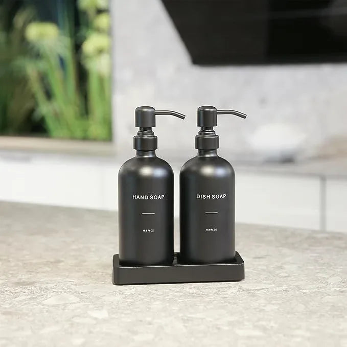 Prus Waso Matte Black Soap Dispenser Set, Kitchen Soap Dispenser Set with Black Stainless Steel Pump, Perfect for Kitchen Decor and Accessories. (Black) - ModernBath