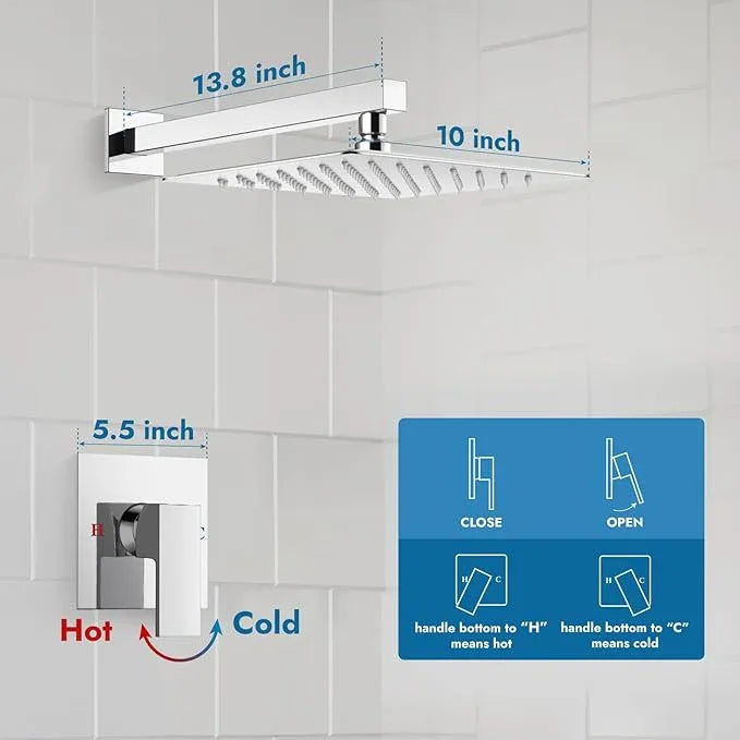 Cinwiny Shower Faucet Set,Shower Head and Handle Set with Valve,Single Handle,Wall Mount 10 Inch Showerhead for Modern Bathroom,Polished Chrome - ModernBath