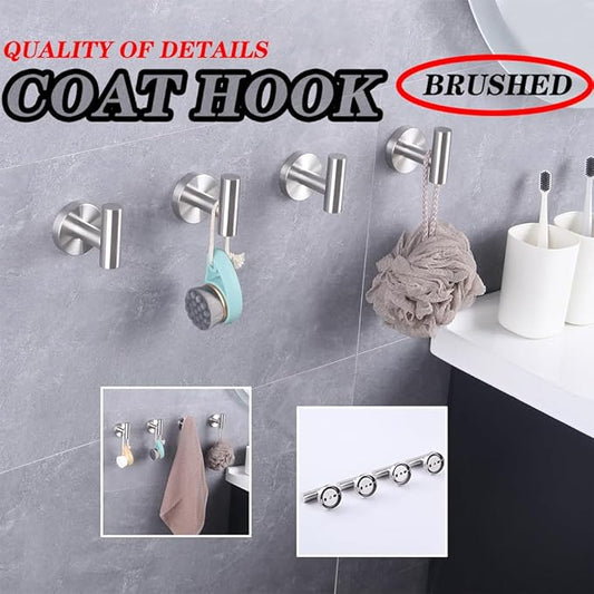 GERZWY Bath Towel Hook SUS 304 Stainless Steel Coat/Robe Clothes Hook for Bath Kitchen Modern Hotel Style Wall Mounted 4 Pack Brushed Finish AG1307B-LS