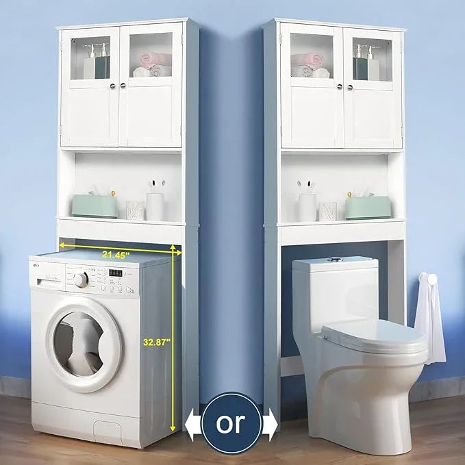 VINGLI Over The Toilet Storage Cabinet White Bathroom Storage Organizer Above The Toilet Shelf with Acrylic Glass Double Doors Wood Muebles para BañO Rack with Adjustable Shelf - ModernBath