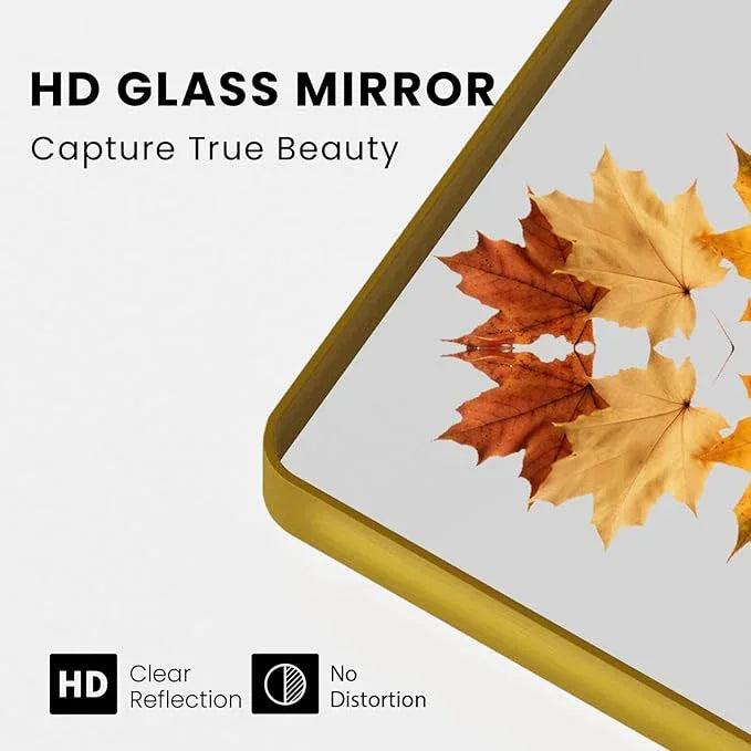 JISOSO Gold Bathroom Mirror, 48x32 Inch Brushed Gold Metal Frame Mirror for Wall, Rounded Rectangle Bathroom Vanity Mirror, Tempered Glass, Anti-Rust, Horizontal/Vertical - ModernBath