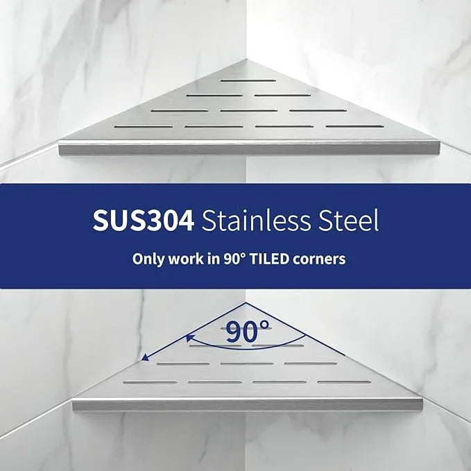 8'' Corner Shower Shelf 2PCS, 304 Stainless Steel Recessed Bathroom Shelves for Tiled Wall, Grout in Shelf, No Drilling Needed (8'', Silver) - ModernBath