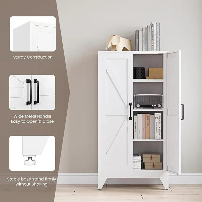 Yizosh Metal Storage Cabinet with 2 Doors and 3 Adjustable Shelves - 47" White Kitchen Pantry Storage Cabinet Locker for Kitchen,Living Room,Dining Room - ModernBath