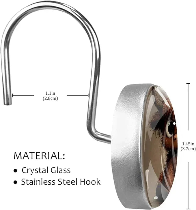 Brown Highland Cow Shower Curtain Hooks Rings, Stainless Steel Rust Proof Shower Curtain Hooks, Decorative Shower Hooks for Bathroom Shower Rods Curtains, Set of 12 - ModernBath