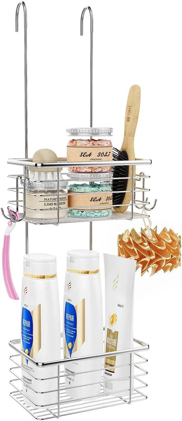 QIHS 2-Tier shower caddy hanging,shower rack,small hanging bathroom organizer,bathroom door organizer,shower caddy over shower head - ModernBath