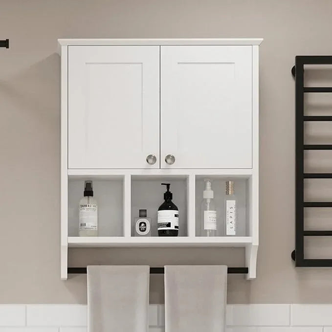 Bathroom Medicine Cabinet, Bathroom Cabinet Wall Mounted Over-The-Toilet with Towel Bar, 2 Doors & 3 Open Shelves, White - ModernBath