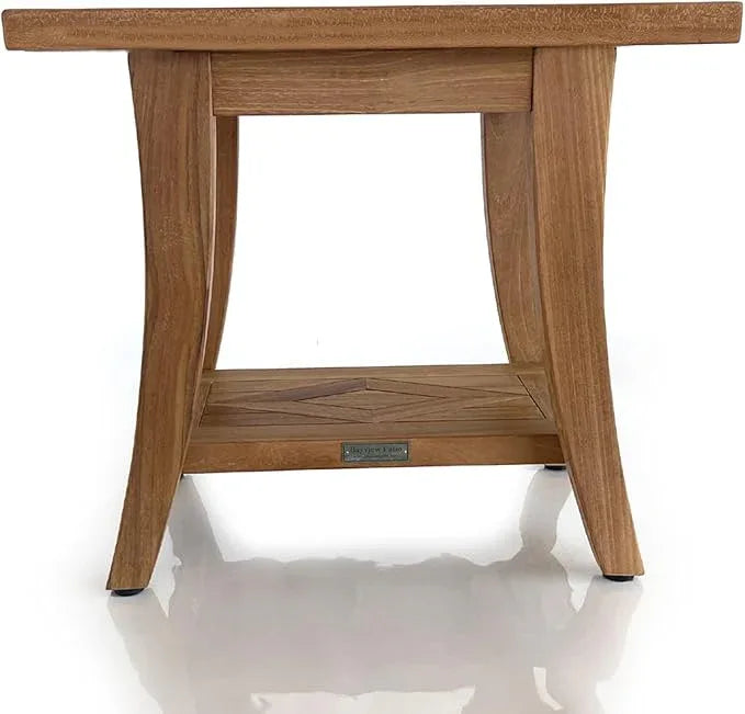 Bayview Patio Nautica Teak Shower Bench with Shelf, Shower Stool for Bath Tub or Spa or Sauna, Shower Bench for Elderly, Indoor, Outdoor Bathroom Stool Bench, Shower Seat, Teak Side End Table - ModernBath