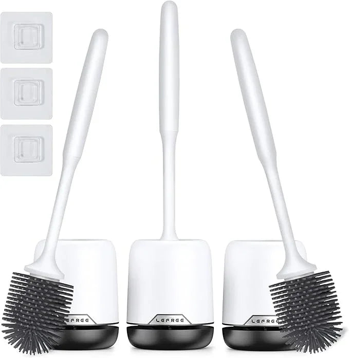 Lefree 3 Pack Silicone Toilet Bowl Brush and Holder Set with Ventilated Holder, Floor Standing & Wall Mounted Toilet Scrubber - ModernBath