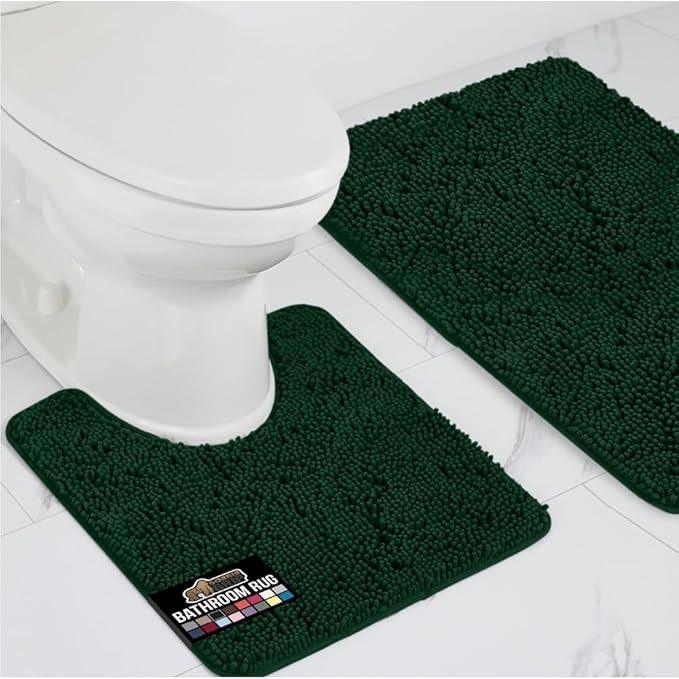 GORILLA GRIP Bathroom Rug Sets, Soft Chenille 2 Piece Area Rugs Set, Toilet Base Mat and 30x20 Carpet, Absorbent Microfiber Washable Mats Dry Quickly, Home Décor and Bath Room Accessories, Hunter - ModernBath