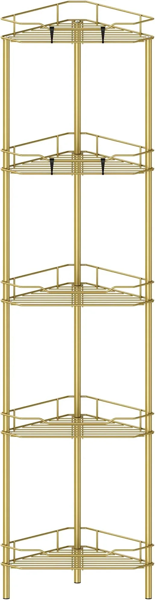 5 Tier Floor Standing Corner Shower Caddy Organizer Shelf with Hooks, Bathroom Shelves Stand Rack, Gold - ModernBath