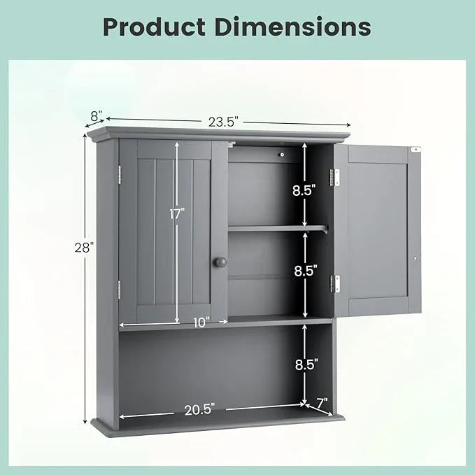 Giantex Medicine Cabinets, Wall Mounted Bathroom Cabinet with Adjustable Shelf, 2-Door, Bathroom Storage Cabinet Over The Toilet, Living Room, Kitchen, Laundry Room, Cupboard (Gray) - ModernBath