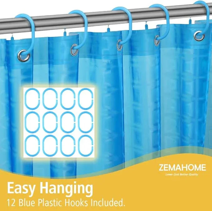 ZEMAHOMEEVA 3D Blue Geometric Plastic Shower Curtain Liner - Premium Light Weight 72" x 72" Blue Bathroom Shower Showroom Curtain Liner with Rustproof Metal Gromments and Weighted Magnet - ModernBath